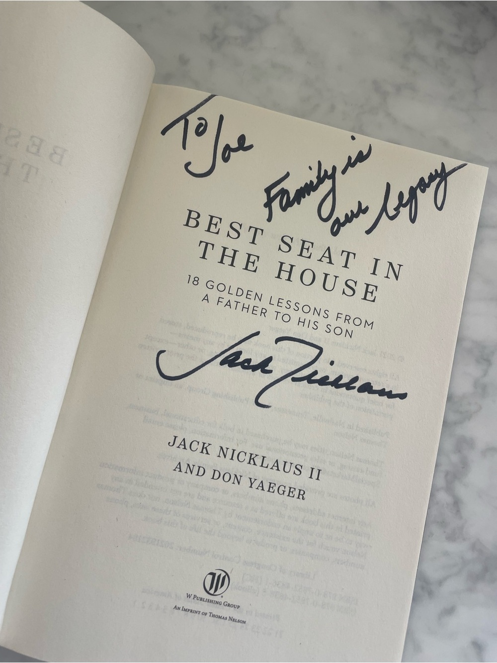 Authentic autographed “Best Seat in the House” by Jack Nicklaus II - Green Cover